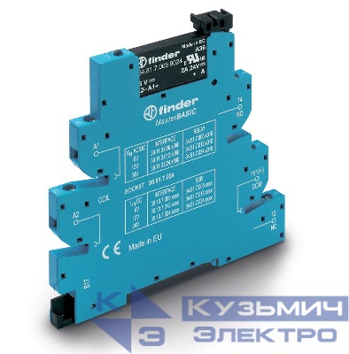 Модуль интерфейсный (сборка 34.81.7.060.9024 + 93.61.8.230) твердотельное реле MasterBASIC выход 6А (24В DC) 230-240В AC IP20 винт. клеммы FINDER 391082309024
