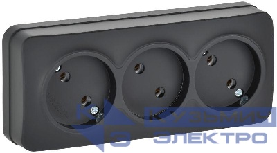 Розетка 3-м ОП GLORY РС23-2-ХЧм 10А без заземл. без защ. шторок черн. матов. IEK ERH30-K02M-10