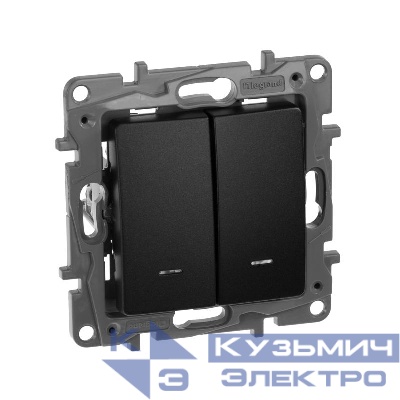 Переключатель 2-кл. СП Etika Plus 10А IP20 250В 10AX с подсветкой безвинтов. зажимы механизм антрацит IEK 672616