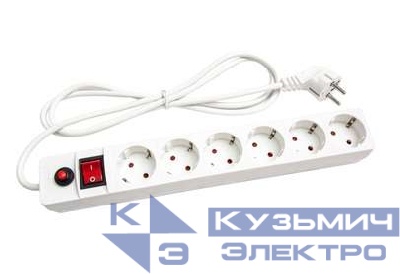 Удлинитель с сетевым фильтром 6х10м с заземл. 10А IP20 ПВС 3х0.75 защ. шторки бел. UNIVersal 967U-3010