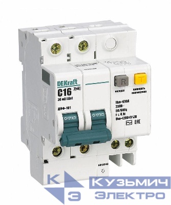 Выключатель автоматический дифференциального тока 2п (1P+N) C 25А 30мА тип AC + OV ДИФ-101 со встроен. защитой от сверхтоков DEKraft 15150DEK