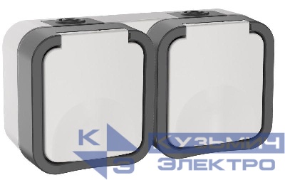 Розетка 2-м ОП TORS 16А IP55 TS222 горизонт. с заземл. с крышкой бел. IEK TS-R26-16-55-G-K41