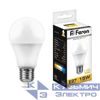 Лампа светодиодная LB-94 15Вт A60 грушевидная 2700К E27 230В FERON 25628