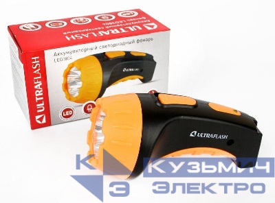 Фонарь аккумуляторный LED3804 4LED аккум. SLA 220В пластик. черн./желт. (кор.) Ultraflash 9215