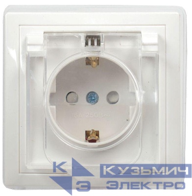 Розетка 1-м СП Кварта РСбш10-3-ККБ-44 16А IP44 с заземл. защ. шторки с крышкой керамика бел. GENERICA ERK70-K01-10-DM-44