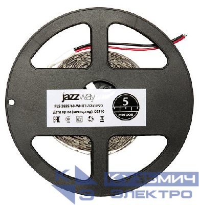 Лента светодиодная PLS 2835/120-12V 12Вт/м 6500К холод. бел. IP20 (уп.5м) JazzWay 2859051