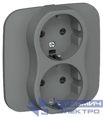 Розетка 2-м СП FLITE РСш12-1-А-ФлМА 16А с заземл. с защ. шторками безвинтовое крепление в сборе механизм мокрый асфальт IEK FI-R24A-16-1-K80
