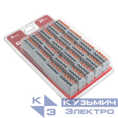 Клемма строительно-монтажная СМК 222-415 с рычагом 5 отверстий (блист.20шт) PROxima EKF plc-smk-415b-20