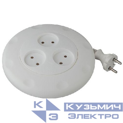 Удлинитель-рулетка 3х3м без заземл. 10А IP20 UR-3-3m-W ПВС 2х0.75 бел. Эра Б0019038