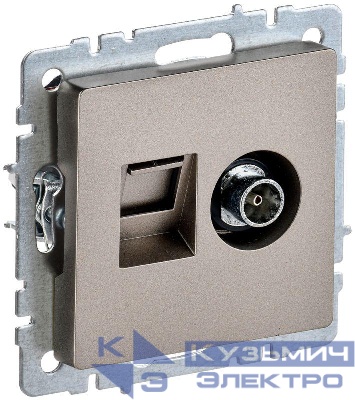 Розетка компьютерная + телевизионная 2-м Brite РТВ/РК12-БрШ RJ45 кат.5E + TV механизм шампань IEK BR-AK20-1-K37