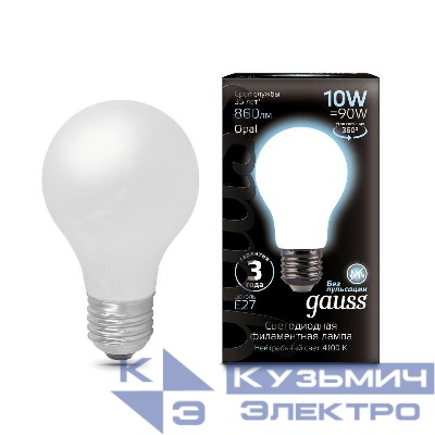 Лампа светодиодная филаментная Black Filament 10Вт A60 грушевидная матовая 4100К нейтр. бел. E27 860лм GAUSS 102202210