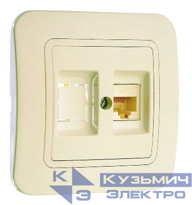 Розетка компьютерная 2-м СП Lillium 16А IP20 кат.5E + гнездо крем./крем. Makel 70235