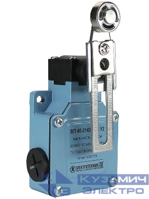 Выключатель путевой ВП 40-2143М-66 У2 1НО+1НЗ IP66 рычаг со стальным роликом регулир. по длине мгновенный без сальника Электротехник ET007716