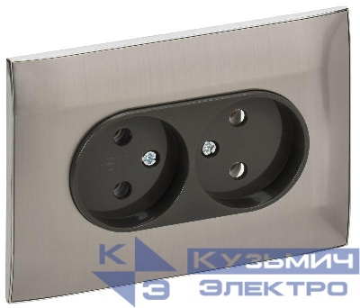 Розетка 2-м SKANDY 10А без заземл. без защ. шторок в сборе SK-R10N никель IEK SK-R20-10-K50-F