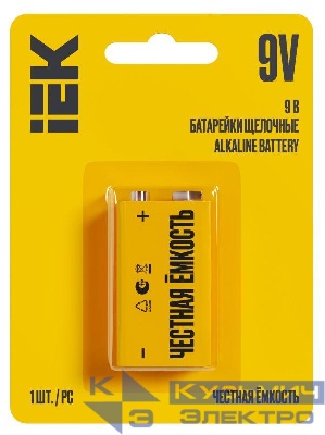 Элемент питания алкалиновый "крона" 6LR61 9В Alkaline (блист.1шт) IEK ABT-6LR619V-OP-L01
