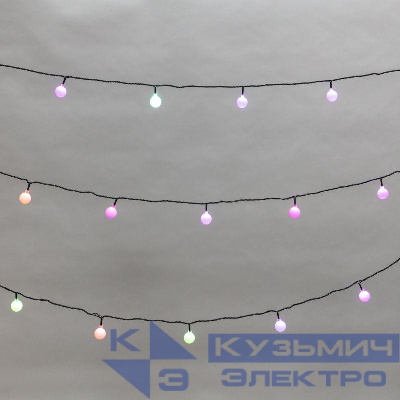 Гирлянда светодиодная "Шарики" 5м d25мм 25LED RGB ПВХ темн. зел. Neon-Night 303-550