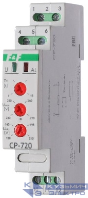 Реле напряжения CP-720 (однофазный; контроль верхнего и нижнего значений напряжения; 150-450В AC 16А 1NO/NC IP20) F&F EA04.009.002