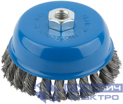 Корщетка тип "чашка" гайка М14 стальная витая проволока 125мм MOS 38954М
