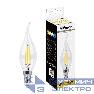 Лампа светодиодная LB-74 9Вт прозрачная 2700К E14 230В FERON 25960