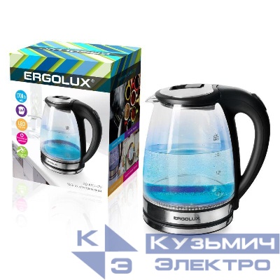 Чайник стеклянный ELX-KG07-C72 2.0л 220-240В 1700Вт черн. и нерж.сталь Ergolux 15074