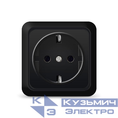 Розетка 1-м ОП Олимп 16А IP20 с заземл. черн. Universal 2227