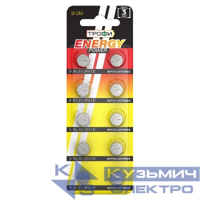 Элемент питания алкалиновый "таблетка" LR936/LR45/G9/394) (блист.10шт) Трофи C0034937