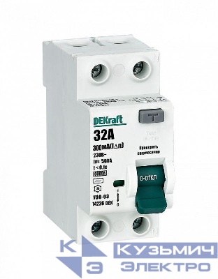 Выключатель дифференциального тока (УЗО) 2п 32А 300мА тип AC 6кА УЗО-03 DEKraft 14226DEK