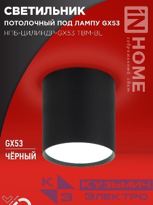 Светильник НПБ-ЦИЛИНДР-GX53 TBM-BL 80х90мм потолочн. черн. IN HOME 4690612056425