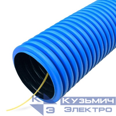 Труба гофрированная двустенная ПНД гибкая 110мм с протяжкой 1250 (SN26) D110мм син. (уп.50м) Промрукав PR15.01023