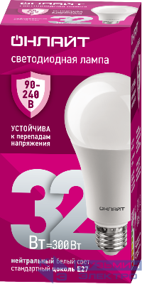 Лампа светодиодная 90 409 OLL-A70-32-230-4K-E27 32Вт грушевидная 4000К E27 90-240В PRO ОНЛАЙТ 90409