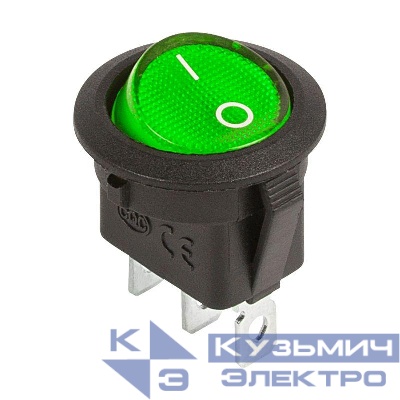 Выключатель клавишный круглый 12В 20А (3с) ON-OFF зел. с подсветкой (RWB-214) Rexant 36-2588