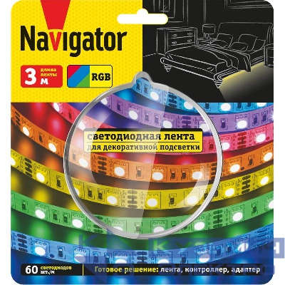 Лента светодиодная 95 145 NLS-SET-03 RGB 3м 60шт/м адаптер 1м IP20 Navigator 95145