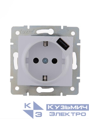 Розетка 1-м СП Karina 16А с заземл. с заряд. устройством USB механизм бел. LEZARD 707-0288-181