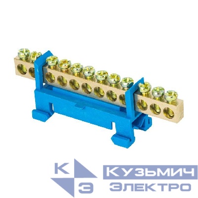 Шина нулевая N 6х9 12 отверстий синий изолятор тип "Стойка" на DIN-рейку латунь PROxima EKF sn0-63-12-sb