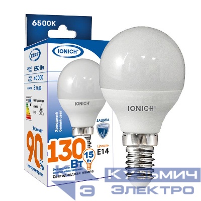 Лампа светодиодная P45 15Вт шар 6500К E14 1350лм 230В IONICH 1817