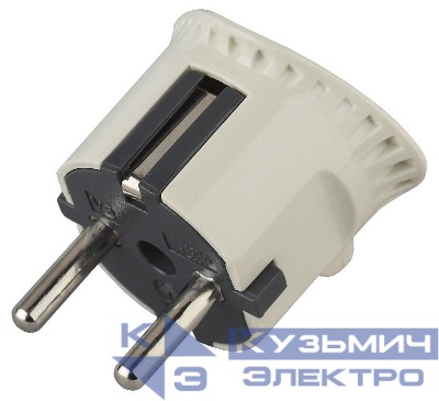Вилка плоская V5 16А с заземл. прямой ввод (10/200/7000) бел. ЭРА Б0019192