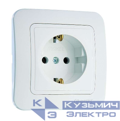 Розетка 1-м СП Lillium 16А IP20 с заземл. бел./бел. Makel 70028