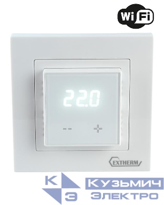 Термостат программируемый по Wi-Fi с сенсорными кнопками и датчиком темпер. пола; расписанием на неделю; совместим с рамками с внутрен. размером 56х56мм Schneider Unica; Exxact и Legrand Valena бел. Extherm ET-44(w)