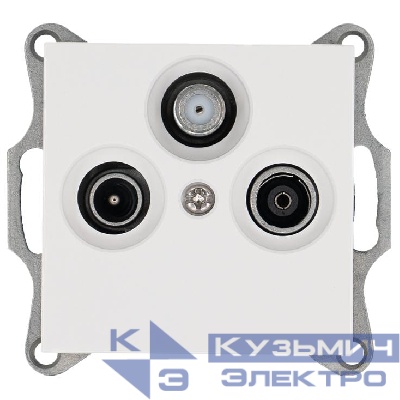 Розетка телевизионная проходная TV + FM + SAT 3-м Ф9.5мм механизм бел. глянцевый Jasmart G6207W