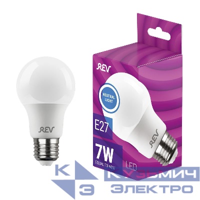 Лампа светодиодная LED-A60 7Вт грушевидная 4000К нейтр. бел. E27 560лм 180-240В REV 32265 8