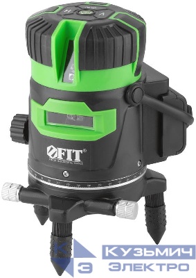 Уровень лазерный самоуспокаивающийся зел. лучи крест диапазон 10м Li-Ion аккум. 2 уровня яркости без треноги коробка FIT 18633