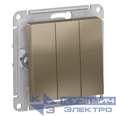 Выключатель 3-кл. СП AtlasDesign 10А IP20 (сх. 1+1+1) 10AX механизм шампань SE ATN000531