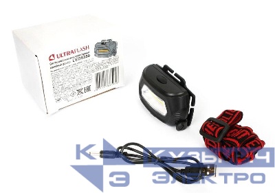 Фонарь аккумуляторный налобный LED5359 COB 3Вт 3 режима аккум. 5В пластик. черн. (бокс) Ultraflash 13803