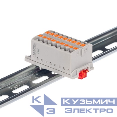 Блок распределительный с вертикал. адаптером на рейки шир. 15/35мм зажим push-in 18 точек подключения 2.5кв.мм сер. DKC DTP1-018-04SPUG-V