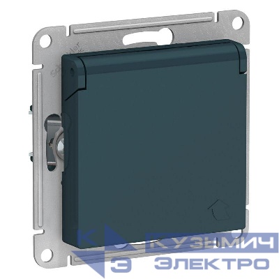 Розетка 1-м СП AtlasDesign 16А IP20 с заземл. защ. шторки с крышкой механизм изумруд SE ATN000846