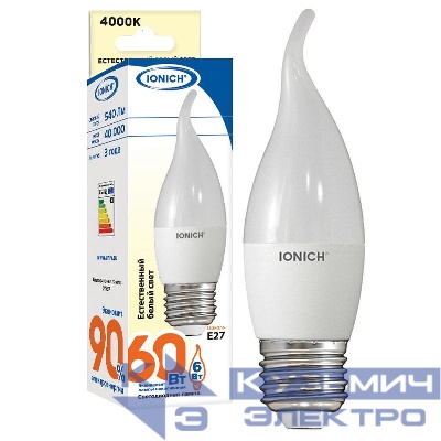 Лампа светодиодная ILED-SMD2835-CW37-6-540-230-4-E27 6Вт CW37 свеча на ветру 4000К нейтр. бел. E27 230В IONICH 1634