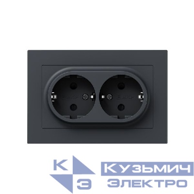 Розетка 2-м СП Эпика 16А с заземл. защ. шторки с рамкой механизм графит EKF UP1-SOG-211