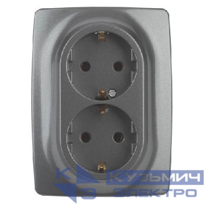 Розетка 2-м СП Эра12 12-2108-12 16А IP20 250В 2х2P+E Schuko защ. шторки графит Эра Б0036448