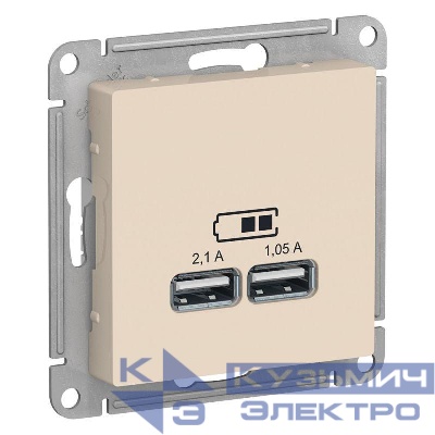 Розетка USB AtlasDesign тип A+A 5В 1х2.1А 2х1.05А механизм беж. SE ATN000233