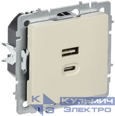 Розетка СП BRITE РЮ11-2-БрКр USB A+C 45Вт высокоскор. заряд. беж. IEK BR-U22-045-K10